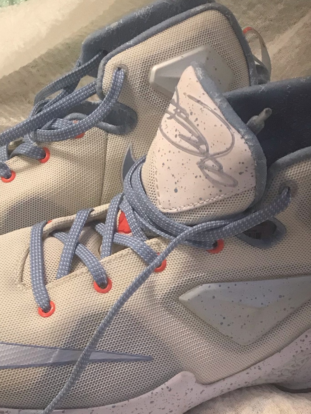 Kids Light Blue and White Athletic Sneakers with Orange Accents